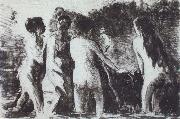 Camille Pissarro Line of bathers painting
